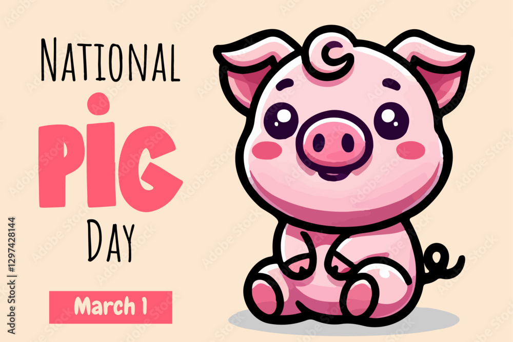 National Pig Day celebration flat design. March 1. Holiday concept. Template for background, banner, card, poster, tshirt with text inscription vector illustration National Pig Day celebration flat design. March 1. Holiday concept. Template for background, banner, card, poster, tshirt with text inscription vector illustration
