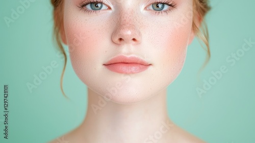 Close-up portrait of woman with flawless skin, studio shot
