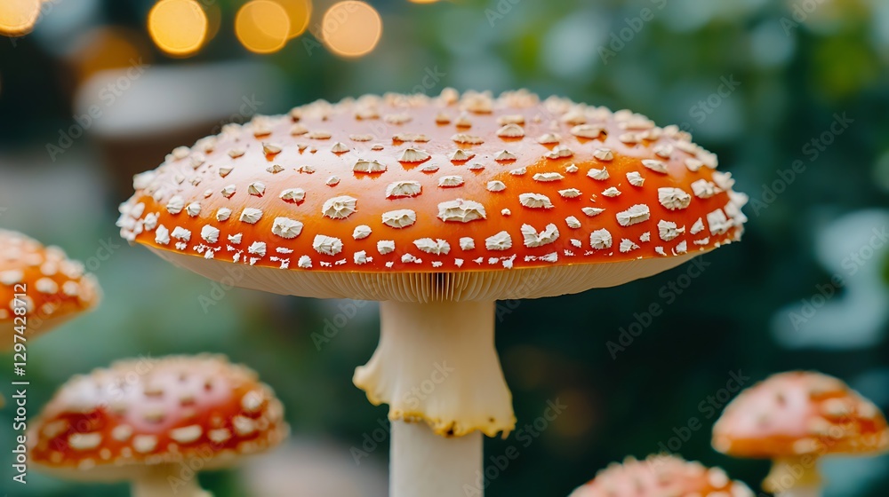 Obraz premium Vibrant Red Toadstools With White Spots In Forest Setting