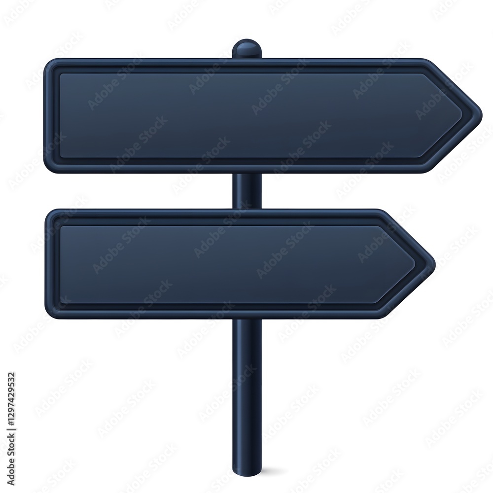 A dark blue directional signpost with two blank rectangular arrows A dark blue directional signpost with two blank rectangular arrows