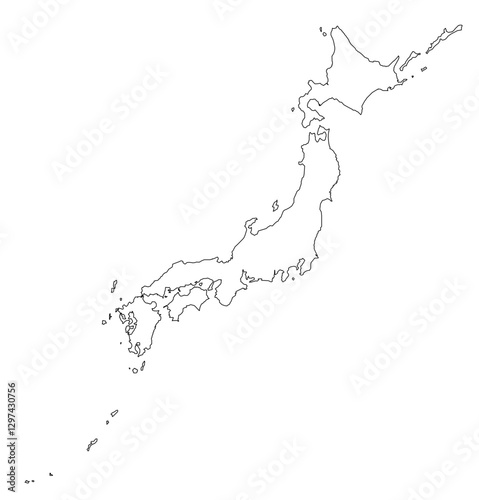 Black Outline Japan Map Asian Country