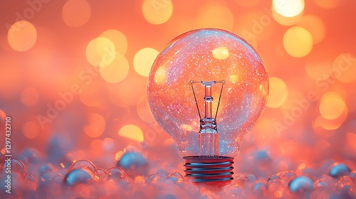 Illuminated Glass Lightbulb Amidst Sparkling Orange Lights