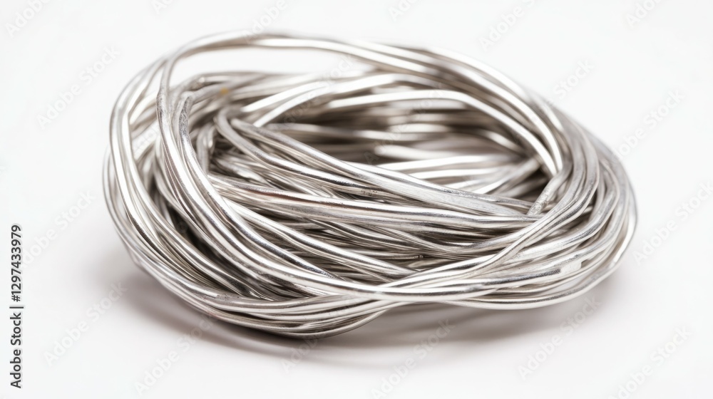 A tangle of silver wire, gleaming on a white background. A tangle of silver wire, gleaming on a white background.