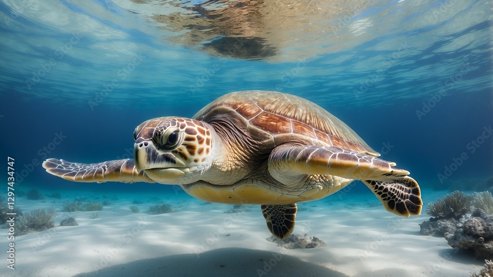 Fototapeta premium sea turtle swimming underwater in the ocean