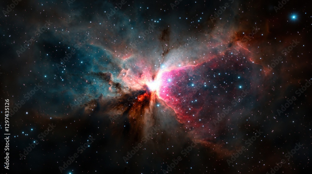 Naklejka premium Stunning cosmic nebula with vibrant colors and stars, showcasing the beauty of the universe