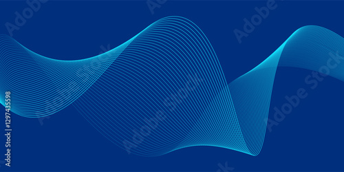 Abstract glowing wave lines on dark blue background. Dynamic wave pattern. Modern flowing wavy lines. Futuristic technology concept.