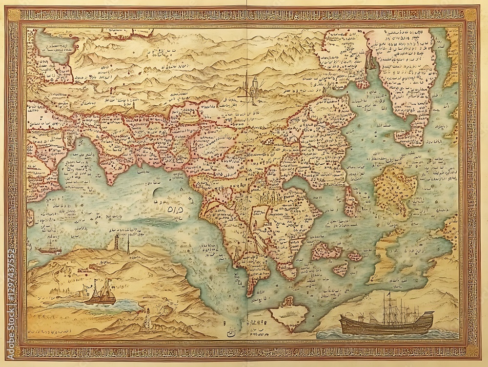 Naklejka premium Ancient World Map, Historical, Borders, Eurasia