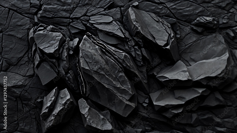 Black white rock background. Dark gray stone texture. Mountain surface close-up. Distressed, сracked, collapsed, crumbled, broken Black white rock background. Dark gray stone texture. Mountain surface close-up. Distressed, сracked, collapsed, crumbled, broken