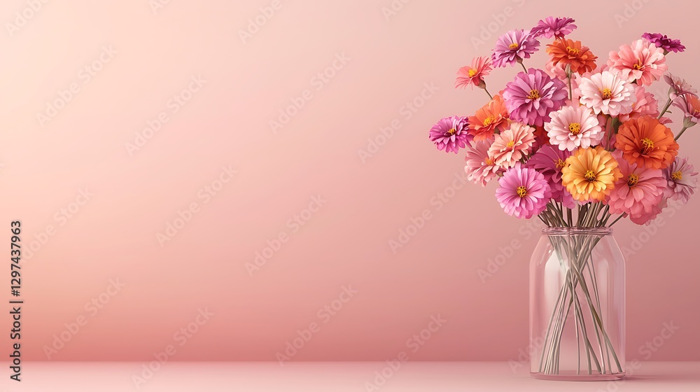 Naklejka premium Floral arrangement of colorful flowers in a jar nature scene soft background vibrant flora