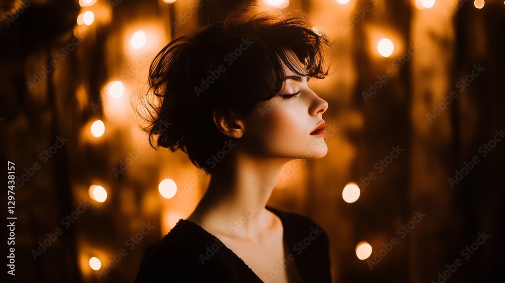 Graceful woman exuding elegance and poise in soft light.
Graceful woman exuding elegance and poise in soft light.