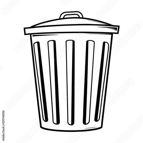 black and white trash bin icon in white background