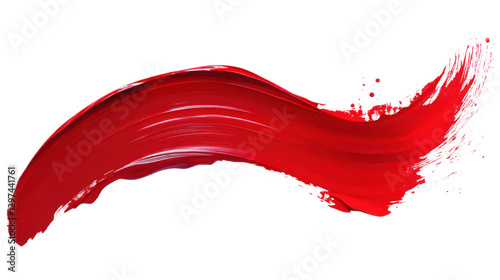 Abstract vibrant red paint stroke on transparent background, showcasing dynamic texture and artistic expression for creative design projects