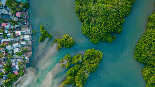 Aerial View of Rincón del Mar: Serene Mangroves and Coastal Village in Sucre, Colombia