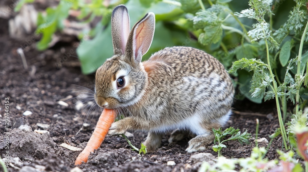 Adorable rabbit enjoying a crunchy carrot in the garden. Adorable rabbit enjoying a crunchy carrot in the garden.