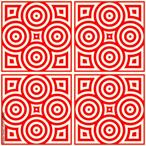Seamless pattern. Symmetric geometric ornament. Circles and kites abstract background. Abstract repeated spheres and arrowheads wallpaper. Vector illustration