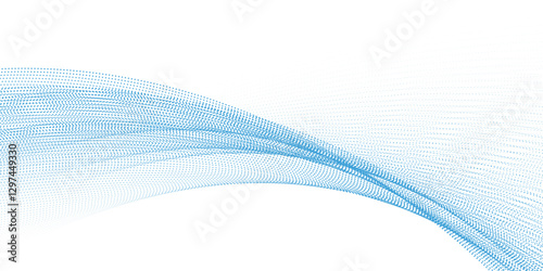 3d particles mesh array, sound wave flowing. Round points vector effect illustration. Blended mesh, 3d futuristic technology style.