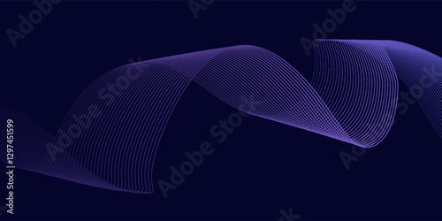 Dark abstract background with glowing wave. Shiny moving lines design element. Modern purple blue gradient flowing wave lines. Futuristic technology concept. Vector illustration