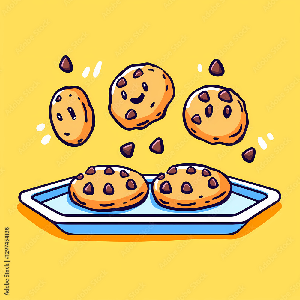 Fototapeta premium Delightful cookies with playful chocolate chips on bright tray