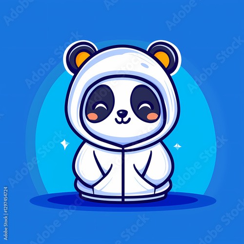 Kawaii panda character in cozy hoodie with cheerful expression