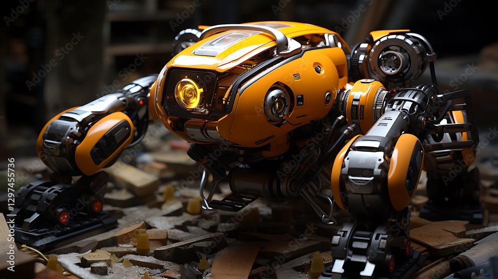 Cyberpunk Orange Robot in a Post-Apocalyptic Setting Cyberpunk Orange Robot in a Post-Apocalyptic Setting