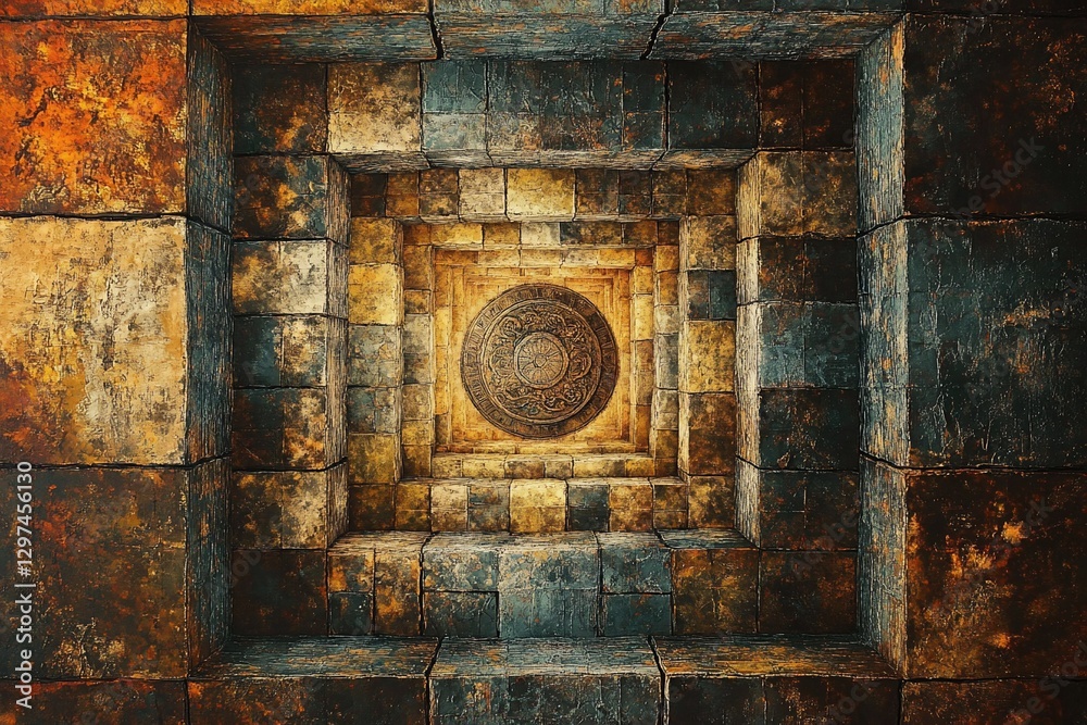 Ancient stone chamber, intricate design, deep perspective, background texture, design concept Ancient stone chamber, intricate design, deep perspective, background texture, design concept