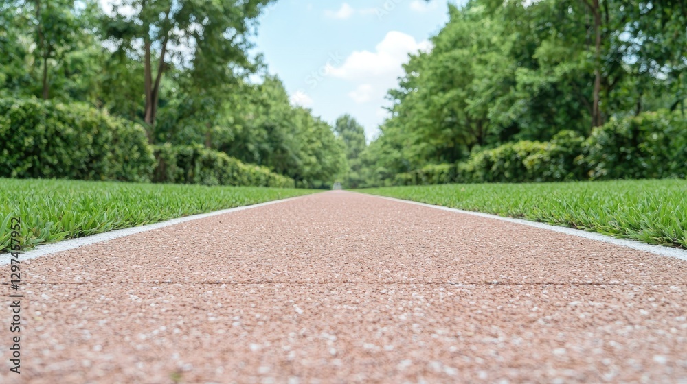 Fototapeta premium Park Running Path, Sunny Day, Green Trees, Peaceful