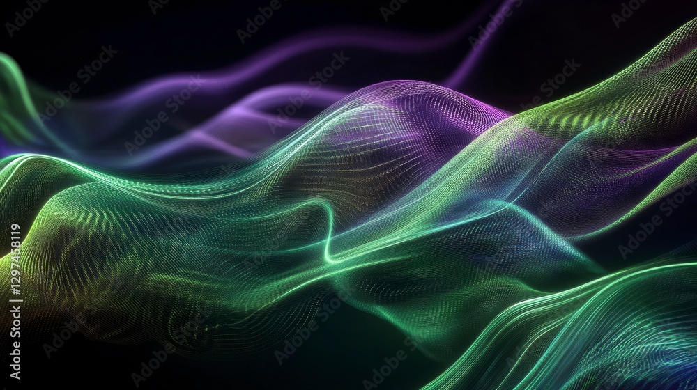 Obraz premium Waves of Color: An abstract and captivating display of colorful, undulating waves against a dark backdrop, evoking a sense of movement and energy.