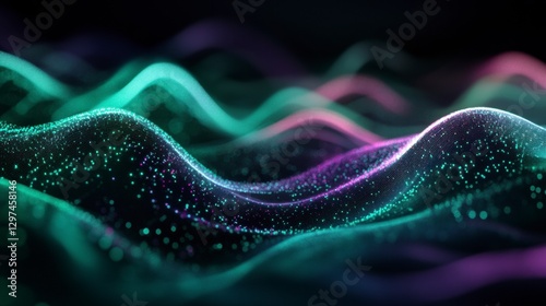 Abstract Waves: A mesmerizing digital art piece showcasing vibrant, flowing waves in shades of teal, purple, and magenta, creating a sense of movement, energy and modern design.