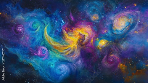 Wallpaper Mural Celestial Symphony: An artistic interpretation of the cosmos, showcasing swirling galaxies and celestial bodies in a vibrant explosion of color and energy. Torontodigital.ca