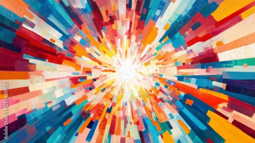 Exploding with Color: A dynamic burst of vibrant colors radiates outwards from a central point, creating an abstract and energetic composition that evokes feelings of creativity, innovation.