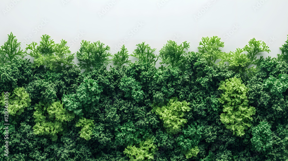 Fototapeta premium Vibrant curly kale leaves arranged against a clean white background