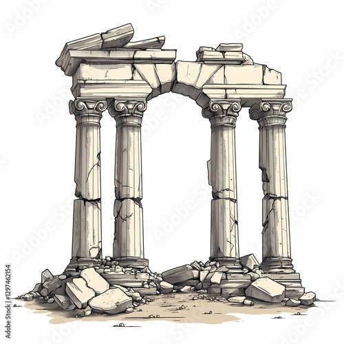 Ancient ruin with broken columns and arches, showcasing historical architecture