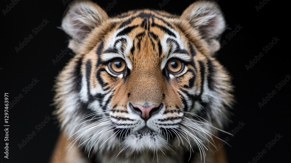 Fototapeta premium Sumatran tiger portrait, dark background, wildlife conservation