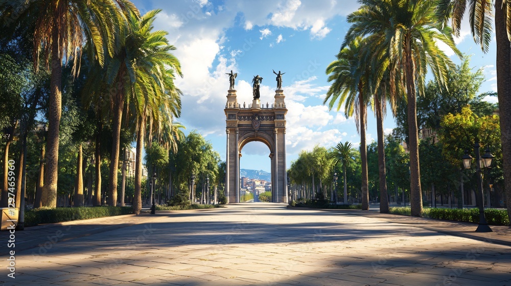 Obraz premium Spectacular Barcelona Arch Architecture Ultra-Detailed Hyper-Realistic Cinema Image for Creative Projects