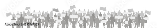  Silhouette crowd of people protesters. Expression of political, social, personal position. Revolution, demonstration, protest concept. Vector illustration Not AI generated