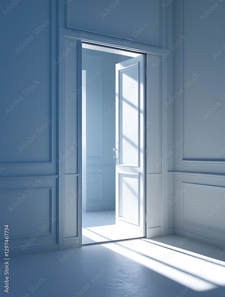 minimalist white room with an open door allowing bright sunlight to stream in, casting long shadows on the floor, creating a serene, inviting, and mysterious atmosphere
minimalist white room with an open door allowing bright sunlight to stream in, casting long shadows on the floor, creating a serene, inviting, and mysterious atmosphere