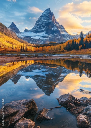 Spectacular Scenery of Mount Assiniboine Provincial Park with Majestic Mountains and Calm Magog Creek in Canada