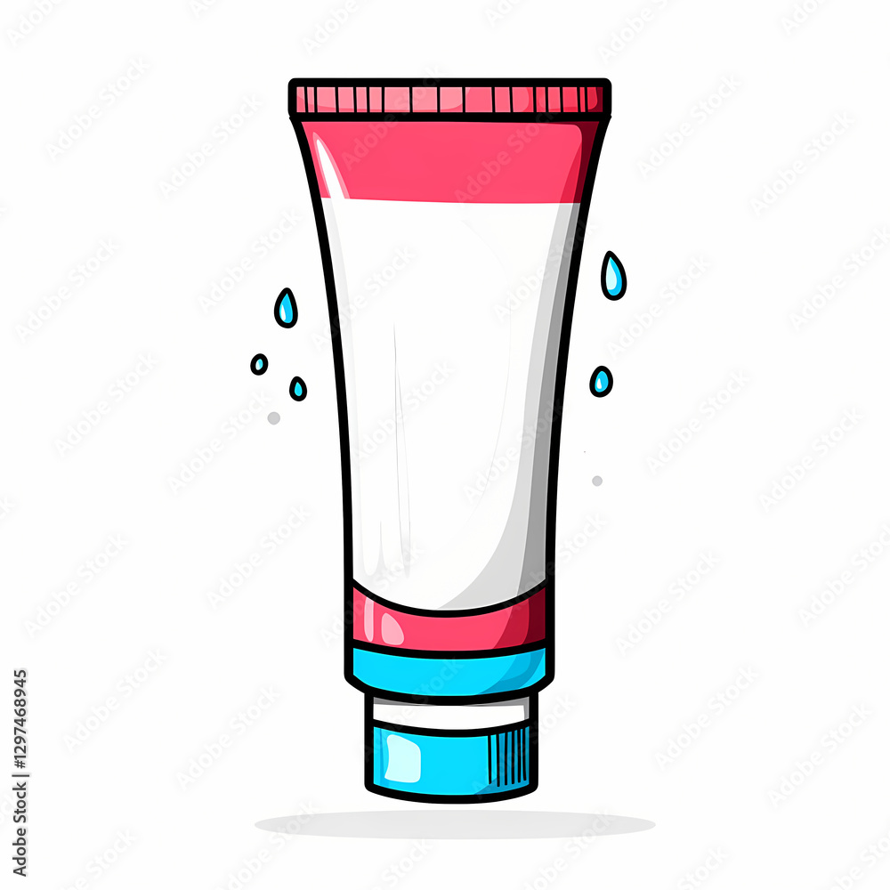 colorful tube of toothpaste with squeezed middle and droplets colorful tube of toothpaste with squeezed middle and droplets
