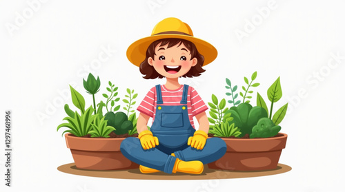 Cheerful Cartoon Gardener with Vegetables – Urban Agriculture and Sustainable Living