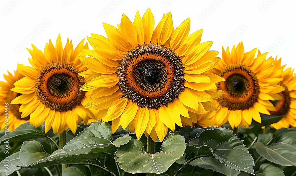 Fototapeta premium Sunflowers in Field, Close-Up View, Nature