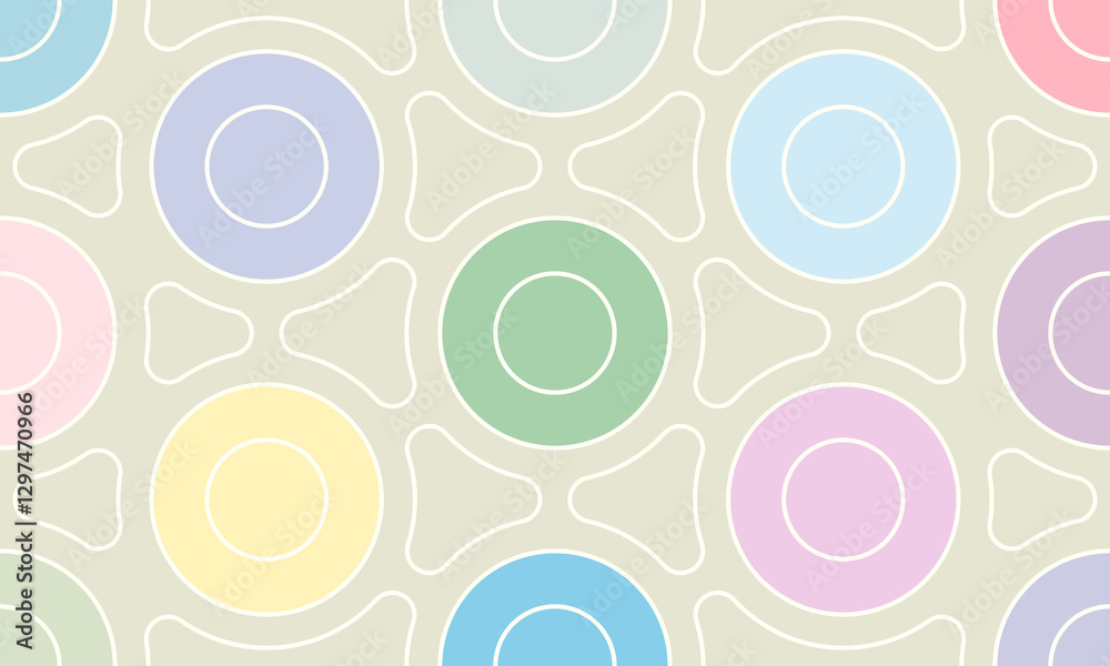 Fototapeta premium Pastel Geometric Pattern with Colorful Circles and Intersecting Lines, A Modern and Abstract Design for Creative Backgrounds and Textures.
