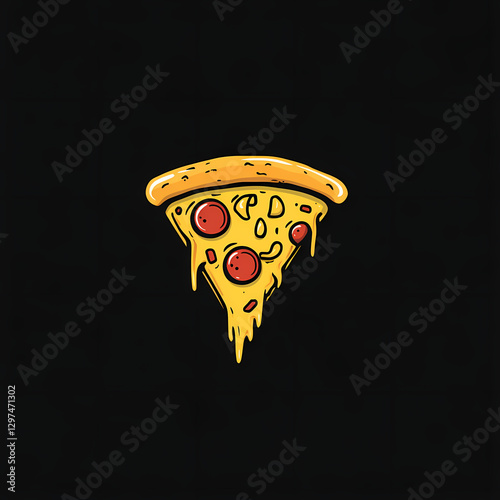 Delicious pizza slice with melted cheese and pepperoni on black background
