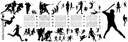 sport player set collection vector silhouette drawing