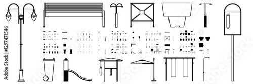 urban furniture set vector collection street design