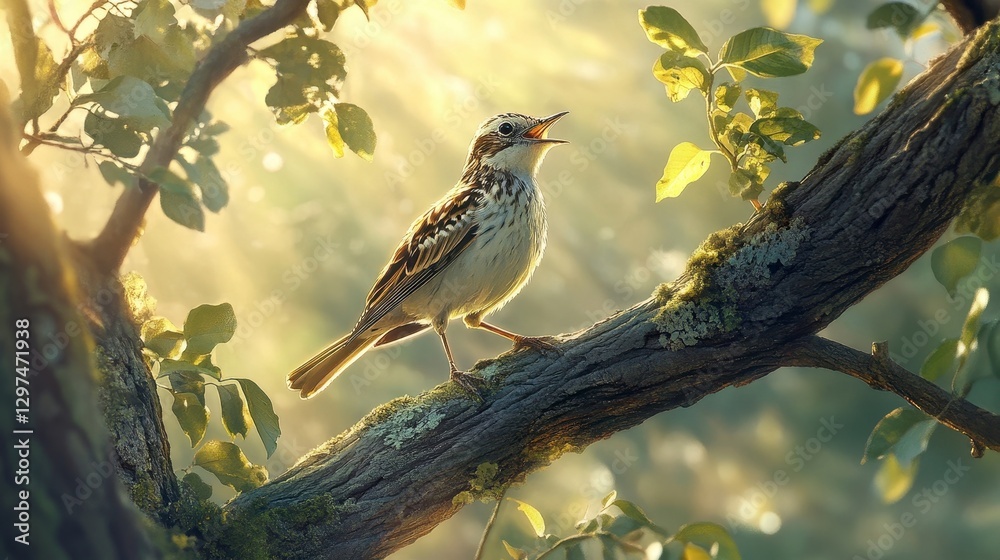Obraz premium Bird Singing on a Tree Branch
