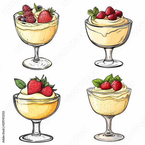 Delicious zabaglione dessert with fresh berries in elegant glasses