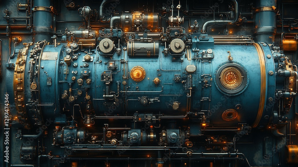 A large industrial machine with intricate mechanical details is shown A large industrial machine with intricate mechanical details is shown
