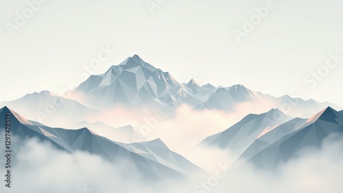 Majestic Mountain Peaks at Dawn A Serene Landscape of Blue and Gray