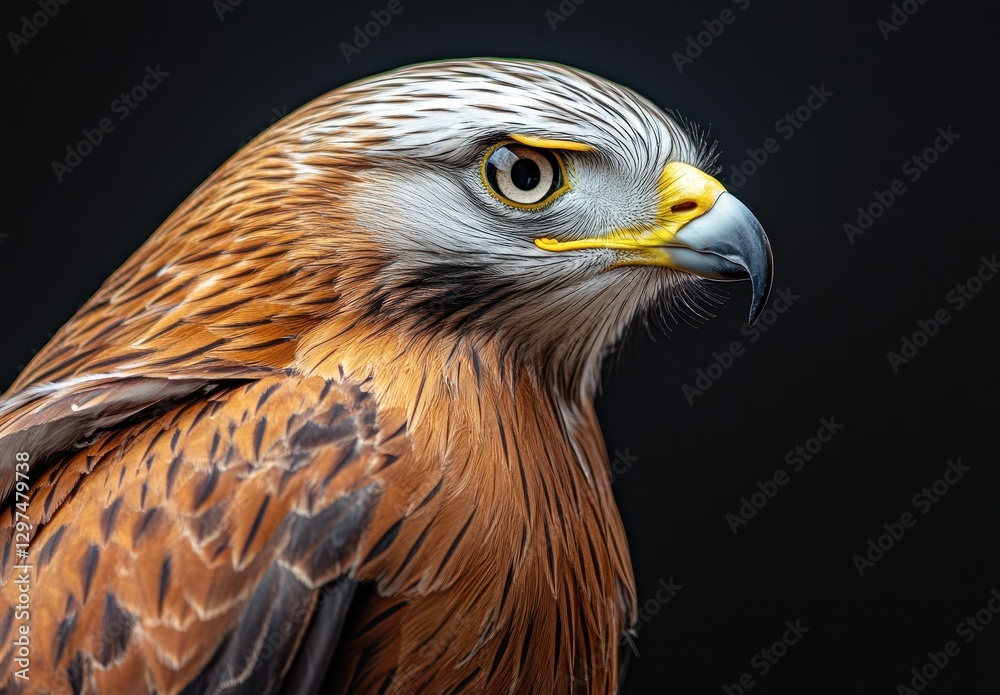 Majestic Red-tailed Hawk Perched Gracefully, Showcasing Stunning Plumage and Intense Gaze Against a Dark Background Majestic Red-tailed Hawk Perched Gracefully, Showcasing Stunning Plumage and Intense Gaze Against a Dark Background