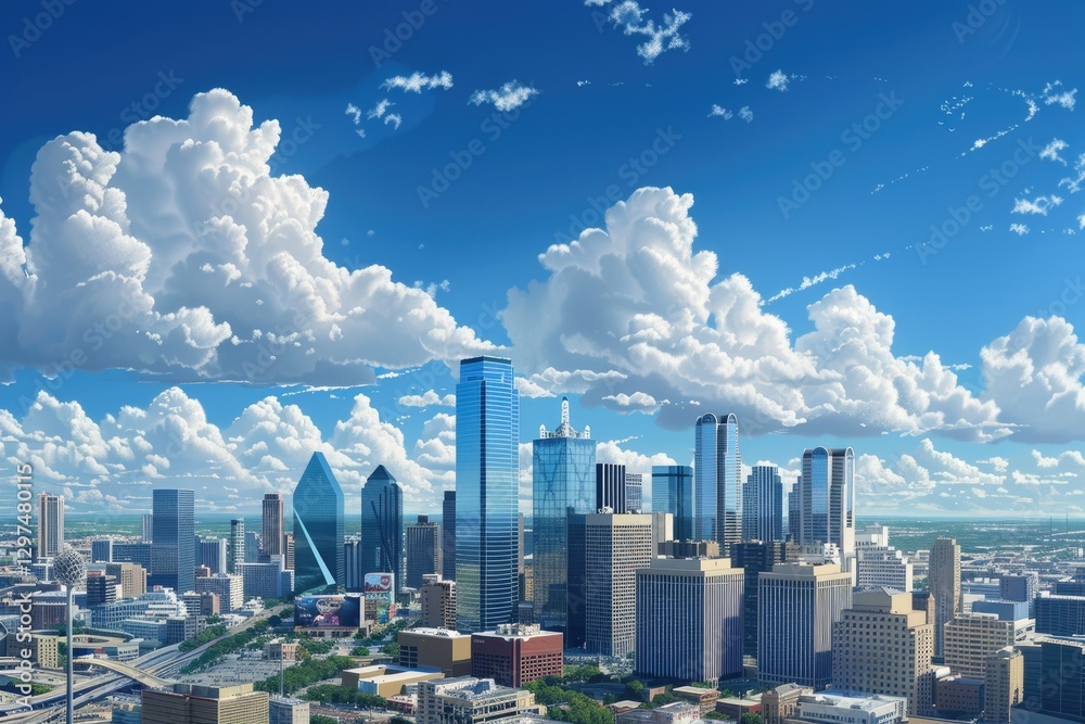 Detailed Picture of Dallas, Texas Cityscape with Blue Sky at Sunny Day Detailed Picture of Dallas, Texas Cityscape with Blue Sky at Sunny Day